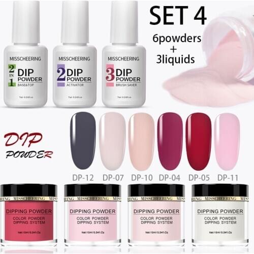 Lamemoria 3/6/9pcs Sparkling Dipping Nail Powder Set Nude Series Nail Glitter Dip Nail Chrome Decoration Natural Dry Liquid Kits