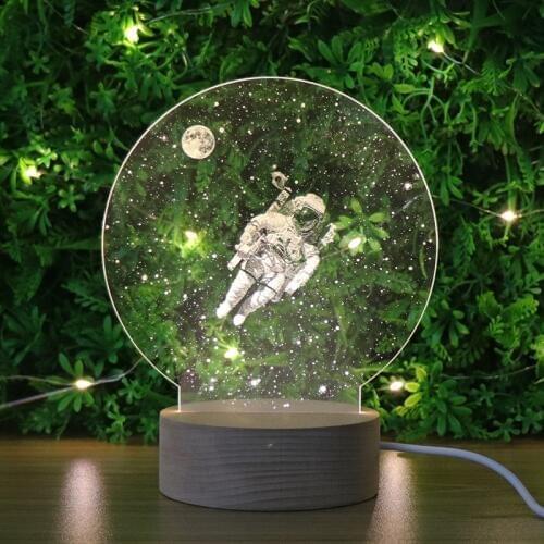 USB Astronaut 3D Night Light Creative Acrylic Solid Wood Spaceman 3D Moon Lamp Table for Children Baby Friends Birthday Gift