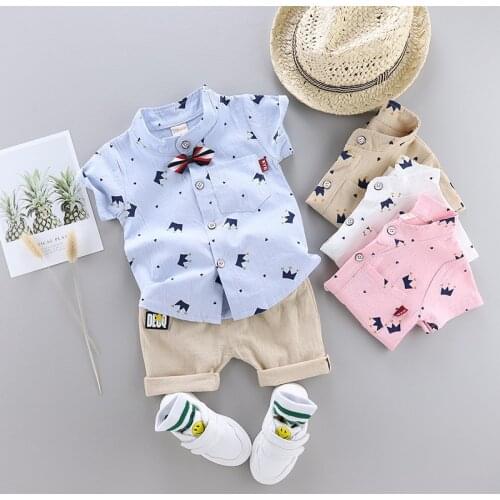 New 2021 Kids Boys Clothing Sets Summer Cartoon Crown Short Sleeve Shirts Tops with Shorts Baby Toddler Cotton Pajama Sets