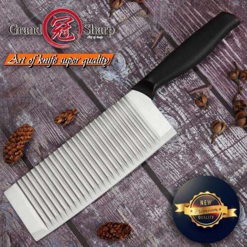 Cleaver Knife Wavy Kitchen Knives Cutting Tool Salad Chopping Vegetable French Potato Chips Slicer Chromium Steel Carving Tools