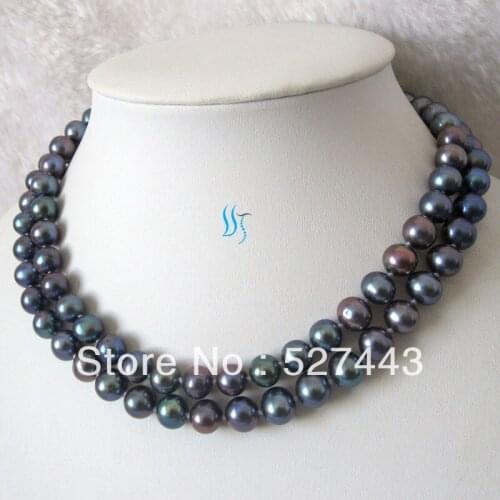 Wholesale free shipping 34" 8-9mm AA Peacock Freshwater Pearl Necklace Mothers Day Gift HD