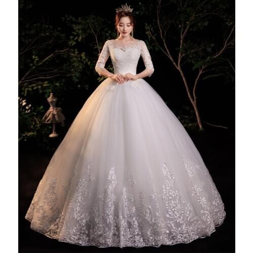 Half Sleeve Empire Illusion Wedding Dress For Pregnant Ball Gown 2021 Lace Embroidery Wedding Dress Robe De Mariee