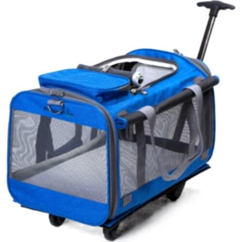 Portable Pet Trolley Bag With Silent Smooth Universal Wheels Large Openings On Three Sides Breathable Oxford Cloth Anti-Escape