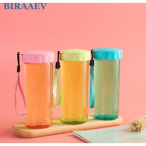 420ML Portable Transparent Plastic Water Bottles with Strap Wide Mouth Leak-Proof Coffee Tea Water Cup for Outdoor Sport Travel