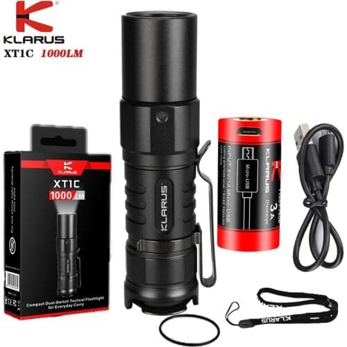 KLARUS XT1C Portable Flashlight 1000LM Compact Dual-Switch Tactical Flashlight With 16340 700mAh Micro-USB Charging battery