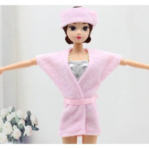 Pink Silver Clothes Set For Barbie Dolls 1/6 Pajama Costume Headband Sleepwear Bathrobe For Barbie 1:6 BJD Doll Accessories