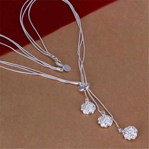Silver color exquisite noble luxury gorgeous fashion charms flower wedding women Rose Necklace 18 inches Silver jewelry N049