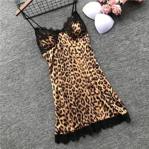 Leopard Print Temptation Ice Silk Night Skirt Bring Chicken Fillet dress Gather Together Lace Short Skirt Can Other Clothes