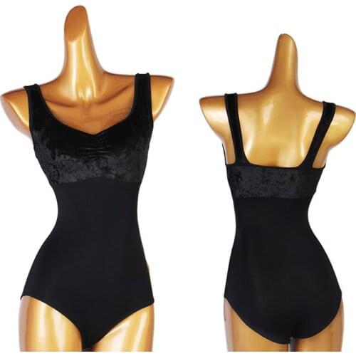 Latin Dance Practice Tops Women Adult Professional Velvet Ballroom Dance Training Clothes Rumba Jumpsuit With Chest Pad DQL5721