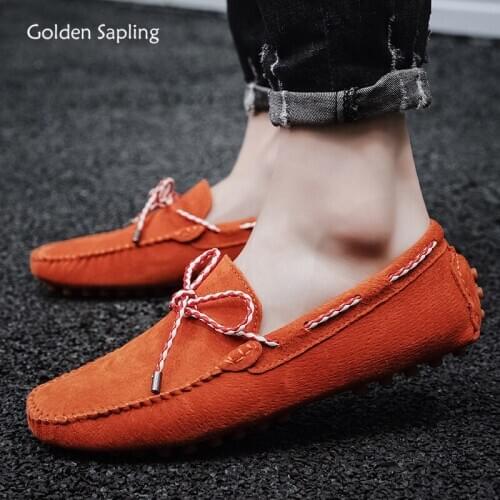 Golden Sapling Retro Mens Casual Shoes Genuine Leather Male Loafers Breathable Slip on Leisure Flats Classic Men Driving Shoes