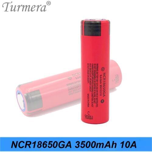 Turmera 18650 3500mAh Battery NCR18650GA 10A Discharge Current for Power Bank or 12V 16.8V 21V 25V Shura Screwdriver Battery Use