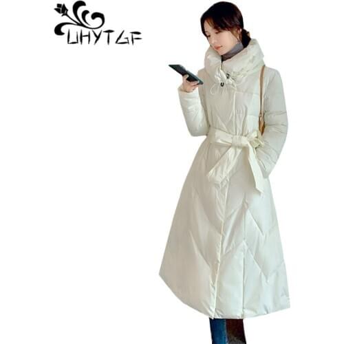 UHYTGF woman parkas casual long jacket 2020 down jackets womens winter coat fashion Korean slim warm cotton coats plus size 1273