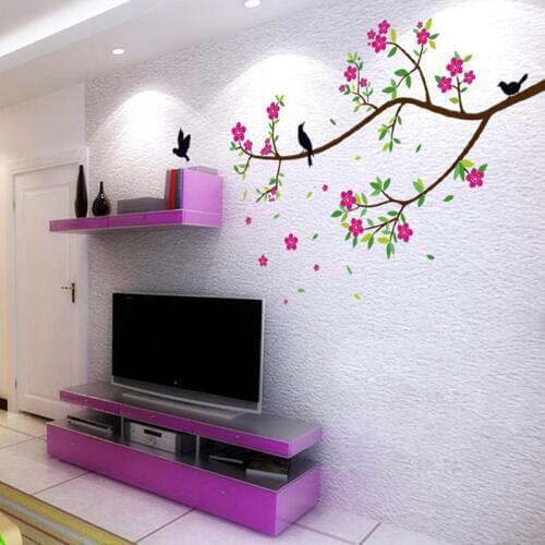 Tree Branch Pink flowers wall stickers PVC Material DIY removable wall decal for Living room sofa background wall Decor sticker
