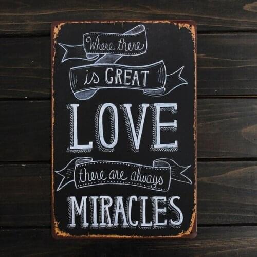 Vintage Tin Sign LOVE MIRACLES Metal Poster Wall Art Decor