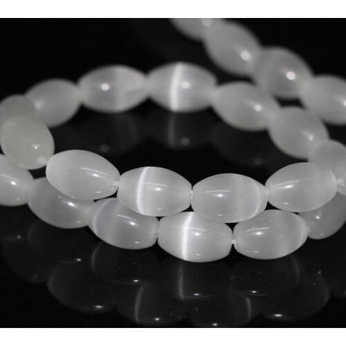 High Grade White Mexican Opal Rice Beads 8*12mm Cat Eyes Pretty Fit Diy Necklace for Women Jewelry Making 14inch B1572