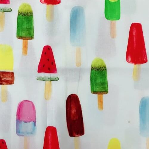 Wide110cm rainbow fruit Popsicle plain cotton fabric with cute ice cream print, handmade DIY garment dress children cloth