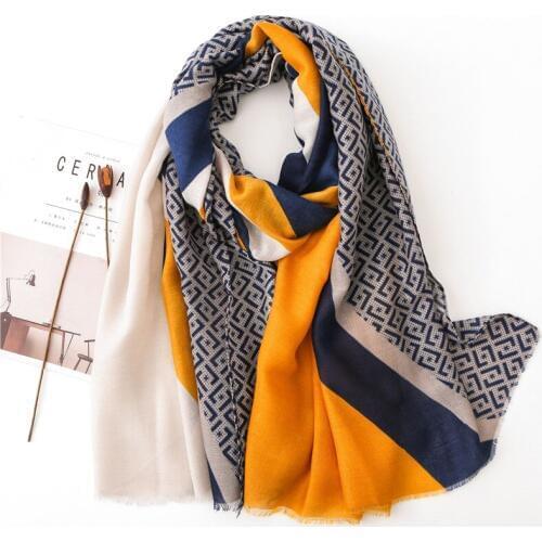 Ladies New Fashion Geometric Patchwork Fringe Viscose Shawl Scarf Autumn Winter Muffler Headband Foulards Sjaal Wrap Hijab Snood