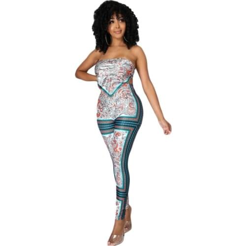 2021 Summer Women Sexy Two Piece Holiday Wear Slash Neck Sleeveless Tropical Print Crop Top And Slit Casual Long Pants Set