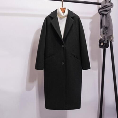 Winter Coat Women New Arrival Fashion Cashmere Wool Jacket Overcoat Female Long Thick Warm Windbreaker Black Woolen Outerwear