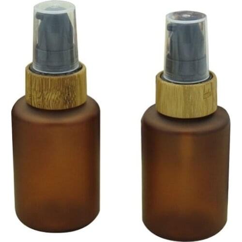 20pcs Refillable Amber Brown Frosting PET Pump Bottle Cosmetic Bamboo Cosmetics Bottles Pump Lotion Pump Botttle Botella 60ml