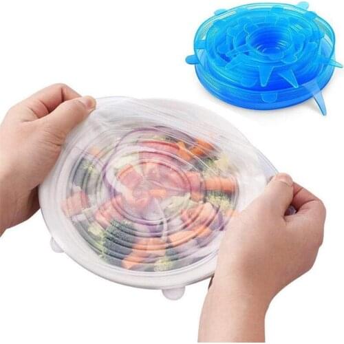 6Pcs Kitchen Food Silicone Cover Cap Keeping Fresh Seal Silicone Lids for Cookware Bowl Microwave Reusable Stretch Lids Cookware