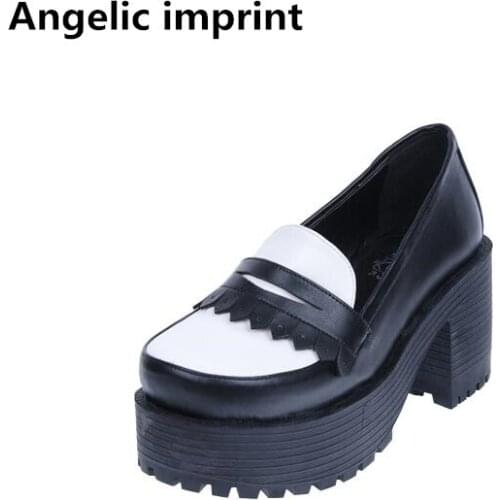 Angelic imprint woman mori girl lolita cosplay punk shoes lady high trifle heels pumps women princess dress shoes Tassels 35-40