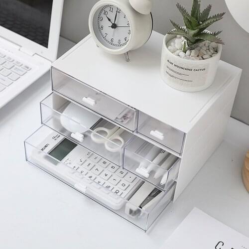 White Plastic Cosmetic Storage Box Drawer Makeup Organizer Clear Pen Container Desktop Stationery Organizer Drawer Sundry Box WF