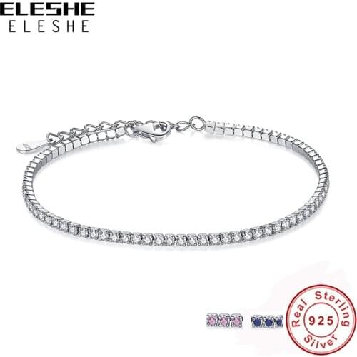 ELESHE 100% 925 Sterling Silver Tennis Bracelet Adjustable Chain Cubic Zirconia Crystal Wedding Bracelets for Women Fine Jewelry