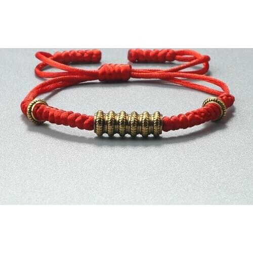 Tibetan Copper Beads Red Rope Braided Bracelet Women Men Handmade Knots Thread Lucky Charm Bracelets Ethnic Buddhist Jewelry