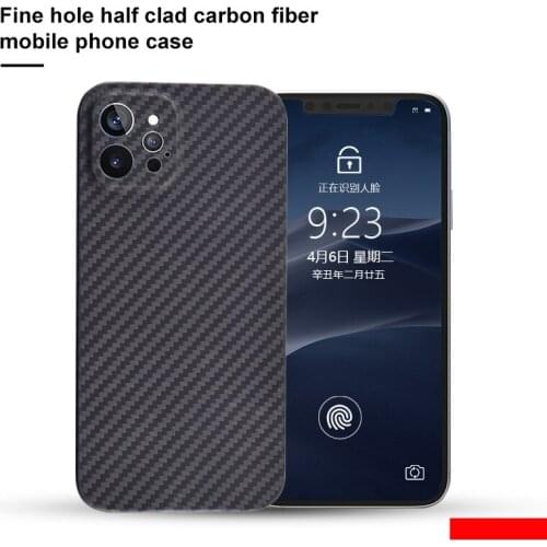 Fine Hole Half Cove Pure Carbon Fiber Phone Case For IPhone 12 / 12 Pro / 12 Pro Max / 12 Mini Lens Wrapped Carbon Fiber Cover