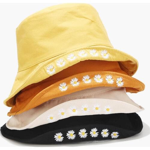 Doitbest Korean couple women Bucket fishing Hats Sunscreen sun cap Daisy embroidery Spring lady fisherman hat for couples