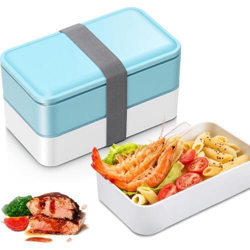 Adult lunch box double-layer strap-on plastic lunch box large capacity lunch box fresh-keeping box can be microwave