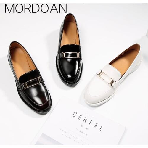 Genuine Cow Leather Loafers For Women Shoes British style leather single shoes womens flat bottomed lazy peoples Loafers shoes