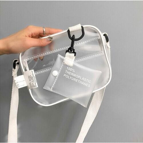 Causual PVC Transparent Clear Woman Crossbody Bags Shoulder Bag Handbag Jelly Small Phone Bags with Card Holder Wide Straps Flap