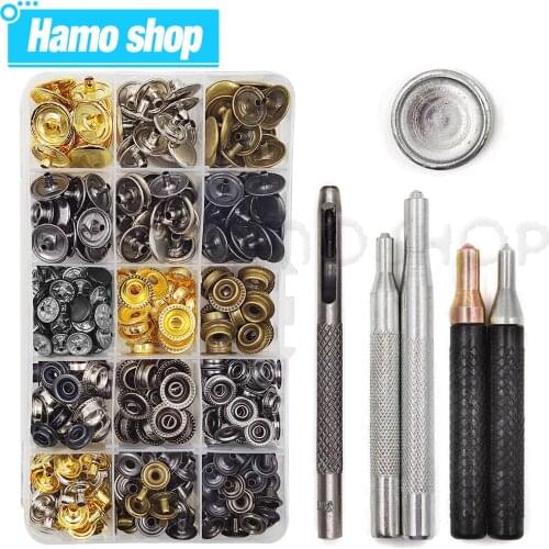 30Sets Metal Snaps Button Snap Fasteners Press Studs With 4 Installation Tools Kit For Clothes Garment Bags Shoes Leathercraft