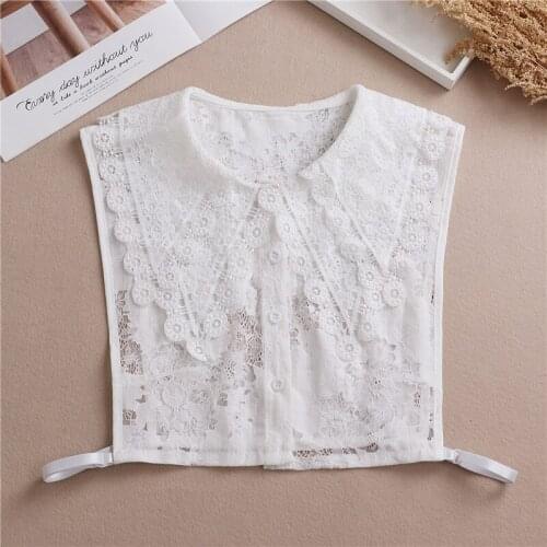 Linbaiway Shirt Fake Collar for Women Detachable Collar False Collar Lapel Shirt Lace Floral Embroidered Fake Collar Decoration