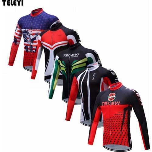 TELEYI Pro Team Riding Bike Ropa Ciclismo Mens Cycling Long Sleeve Jersey Tops Bicycle Jackets Clothing