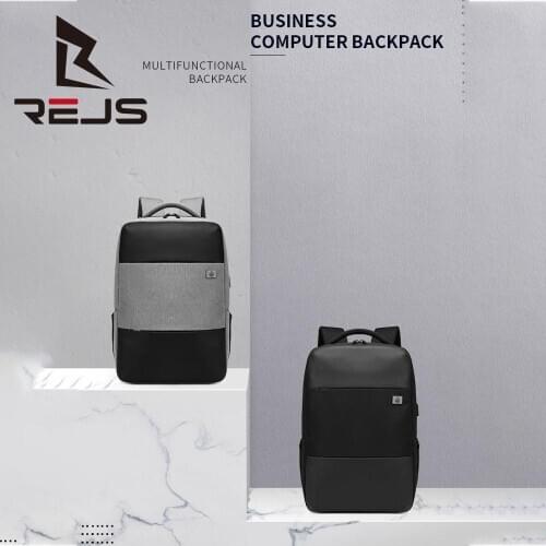 REJS LANGT Men Business Backpack 15.6" Laptop Bag Fashion Patchwork Travel Backpacks 2021 USB Charge Waterproof Oxford Mochlia