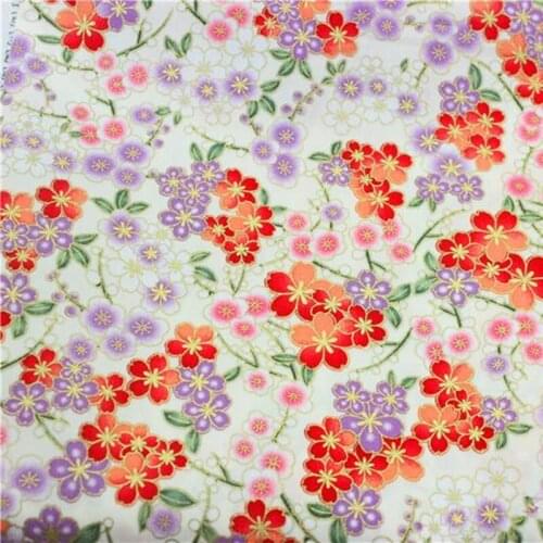 NCF25 1meter Cherry Blossoms Bronzing Fabric Japanese Hot Stamping Fabric Quilting Patchwork Handmade Sewing DIY Cotton Fabirc