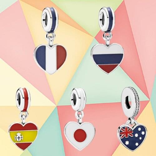 2021 New Style 925 Sterling Silver Japanese Heart Flag and Red Enamel Flag Pendant, Fashionable Diy Jewelry Gift for Girls