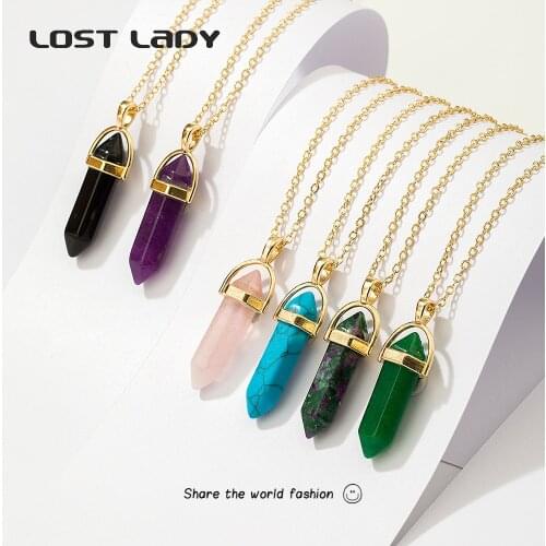 Lost Lady New Fashion Natural Crystal Pendant Necklaces for Women Charms Collarbone Chain Chocker Necklaces Female Gift Jewelry
