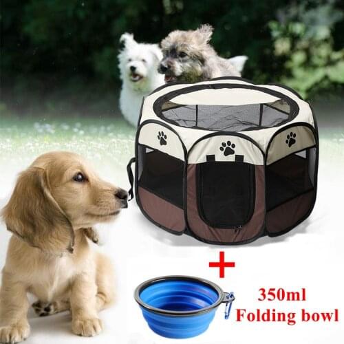 Portable Folding Pet Carrier Tent Breathable Outdoor Fence Removable Pet Bed For Dog And Cat , With 350ml Folding Bowl Gift