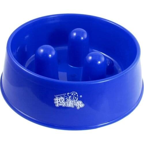 Plastic Dog Cat Slow Feed Bowl Feeder Dish, 6.1 cm, Blue