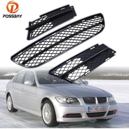 POSSBAY 3Pcs Car Front Bumper Lower Grilles Black Mesh Grill Vents for BMW E90 E91 328i 335i 328xi 335xi 2004-2008 Pre-facelift