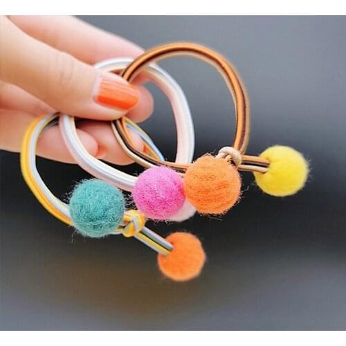 Cute Simple knotted tie colorful double pompom balls super elastic hairband ponytail holder scrunchies