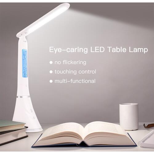 Foldable LED Table Lamp with Alarm Clock Calendar Temperature LCD Display Screen Color Chang USB Dimmable Touch led desk lamp