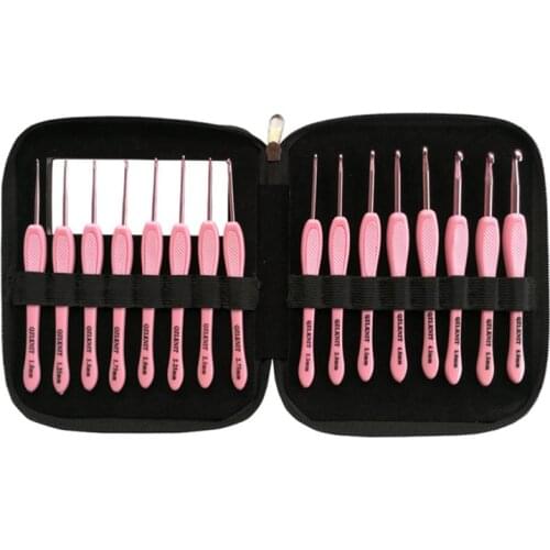 16 Sizes Gradient Pink Knitting Needles Plastic Crochet Hook Full Set Soft Ergonomic Grip for Weaving Sewing braid Kit DIY Craft