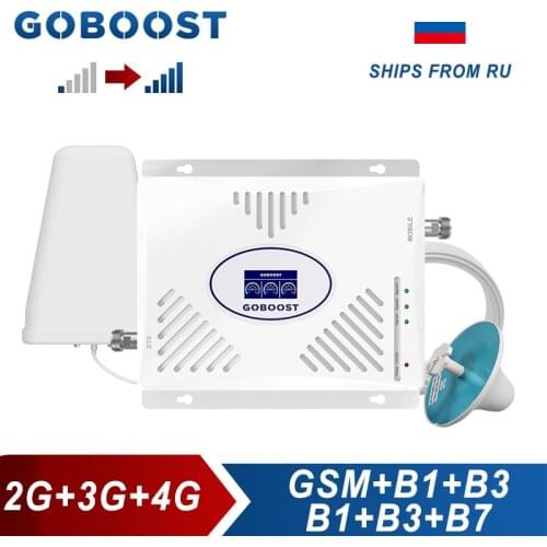 GOBOOST tri-band signal booster 2g 3g 4g gsm wcdma lte 2600 band1 3 7 8 reperter amplifier cellphone Mobile antenna kit