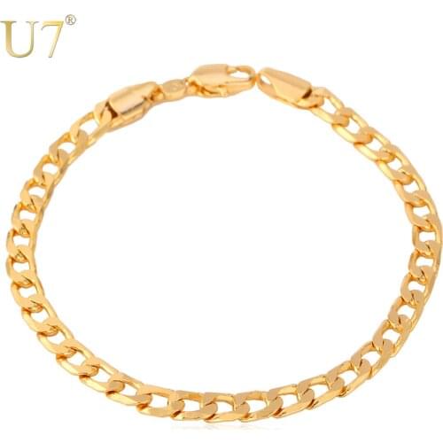 U7 Gold Color Link Chain Bracelet Hip Hop Jewelry Wholesale 21CM Cuban Link Chain Bracelets For Men/Women Gift H589