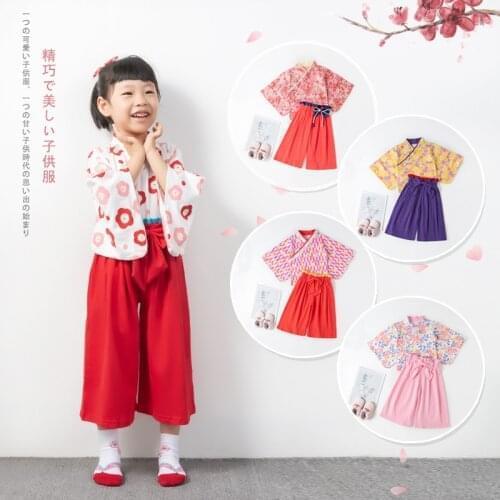 Baby Girls spring autumn long-sleeved kimono suit flower print jacket kimono clothing set